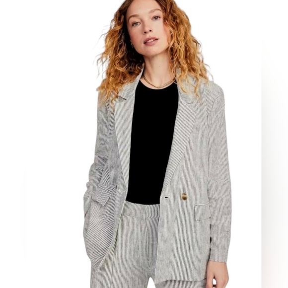 NWT Old Navy Women's Size 2X Striped Linen Preppy Nautical Coastal Blazer - Picture 1 of 11